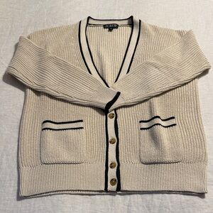 J. Crew Women's Beige Cardigan with Black Trim